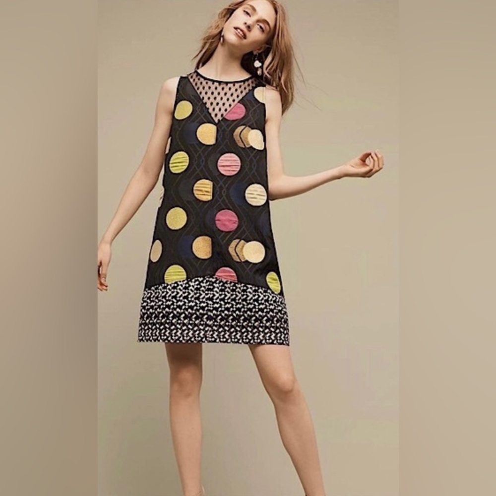 MAEVE ANTHROPOLOGIE Dress Sz S Tilde Shift Jacquard Metallic Dots Mod Retro